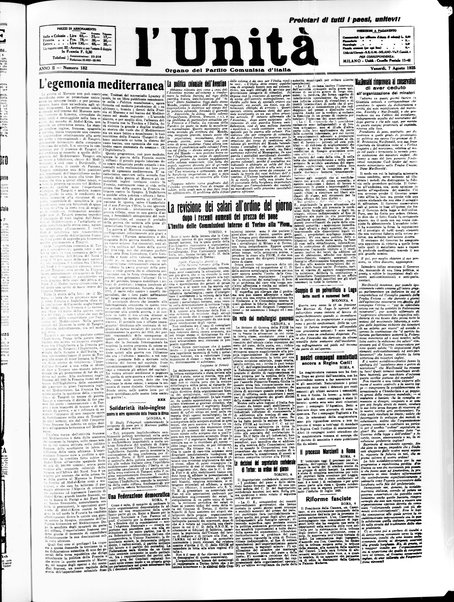 L'Unità : quotidiano degli operai e dei contadini